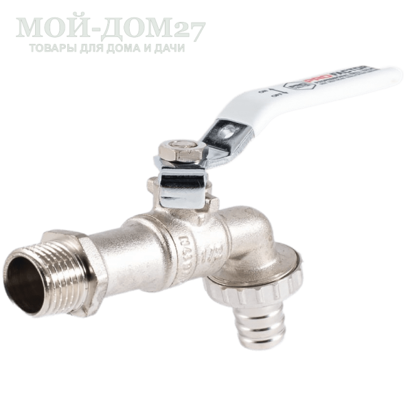 Кран шаровой 1/2" (водоразборный со штуцером и ручкой) | Мой-Дом27 | Подходит для умывальников Акватекс, ВИХРЬ, ЭЛБЭТ<br>
 Тип резьбы (наружная) - 1/2M <br>
 Диаметр трубы - 15 мм <br>
 Условный диаметр DN - 15 мм<br>
	Длина крана - 140 мм